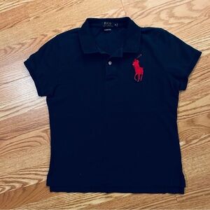 Ralph Lauren Polo Short Sleeve Shirt Size XL Boys Navy Blue Large Red Polo Horse